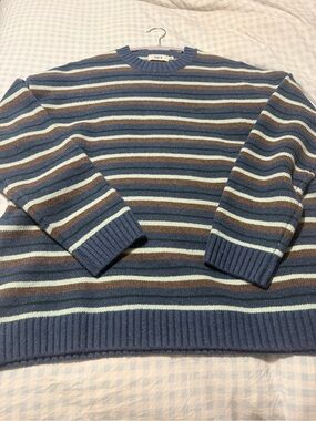 SET Active Striped Crewneck Sweater in Blue, Brown & Cream